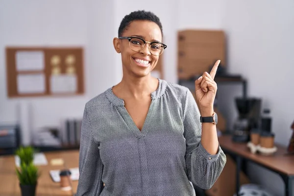 African American Woman Working Office Wearing Glasses Big Smile Face — Stock Photo, Image