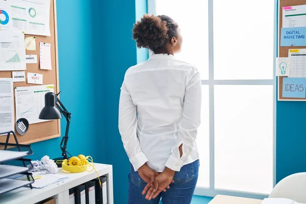 African American Woman Business Worker Looking Throw Window Office — Stock Photo, Image