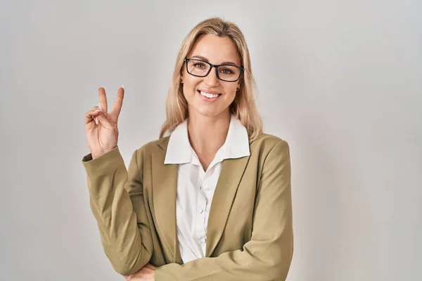 Young Caucasian Woman Wearing Glasses Smiling Happy Face Winking Camera — Stock Photo, Image