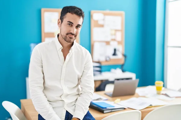 Young Hispanic Man Business Worker Smiling Confident Sitting Table Office —  Fotos de Stock