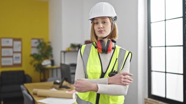 Young Blonde Woman Architect Smiling Confident Standing Arms Crossed Gesture — Stock Video