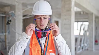 Kafkasyalı genç mimar inşaat alanında kendine güvenen gözlük takıyor.