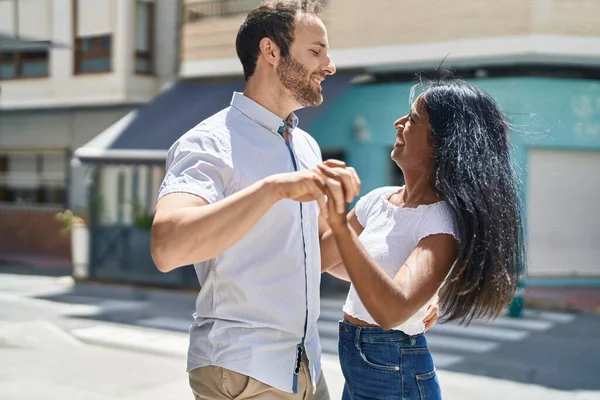 Man Woman Interracial Couple Dancing Street — Stockfoto