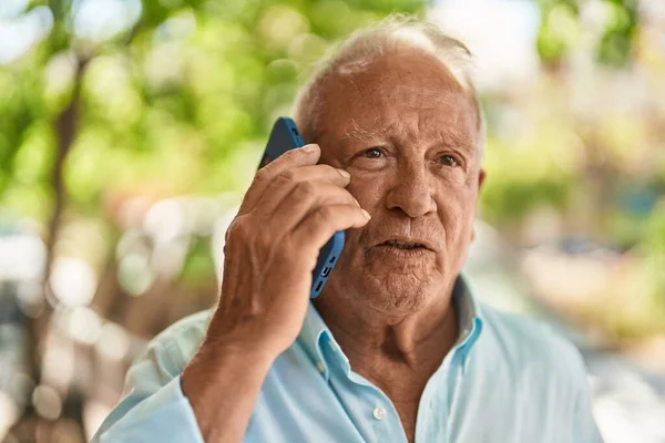 Senior Grey Haired Man Smiling Confident Talking Smartphone Street —  Fotos de Stock