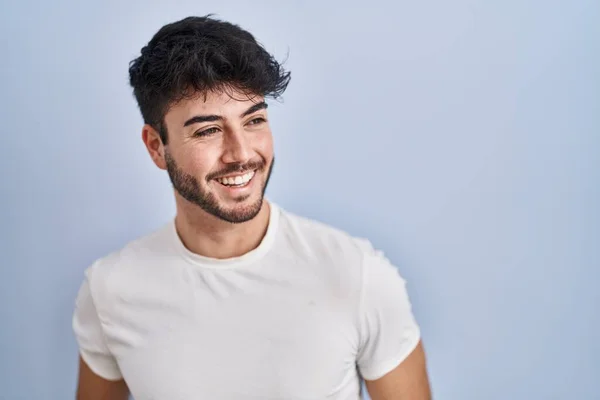 Hispanic Man Beard Standing White Background Looking Away Side Smile — Stock Photo, Image