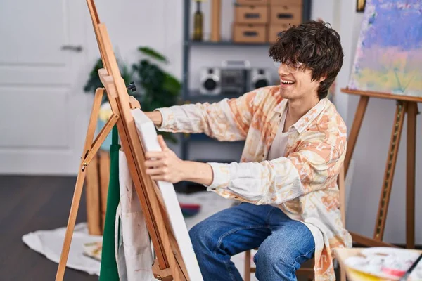 Young Hispanic Man Artist Smiling Confident Drawing Art Studio — Photo