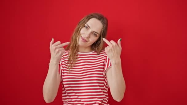 Young Blonde Woman Smiling Confident Doing Middle Finger Gesture Isolated — Stock Video