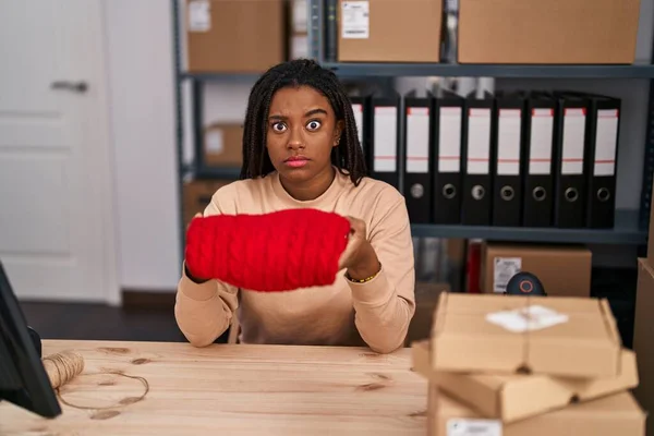Young African American Braids Working Textile Business Ecommerce Skeptic Nervous — Stockfoto