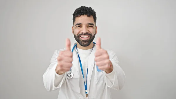 Young Hispanic Man Doctor Doing Thumbs Isolated White Background — Stock Photo, Image