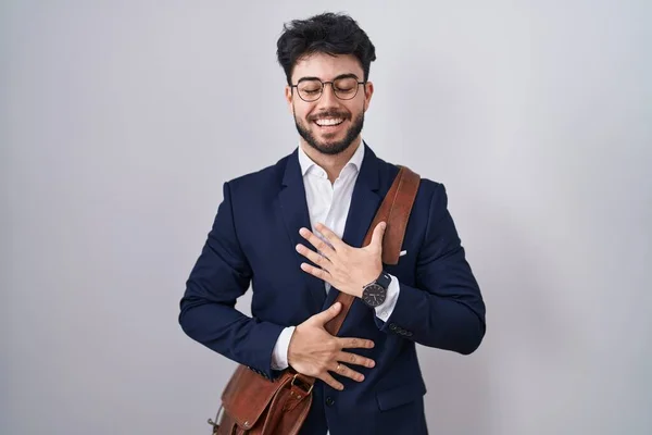 Hispanic Man Beard Wearing Business Clothes Smiling Laughing Hard Out — Stock Photo, Image