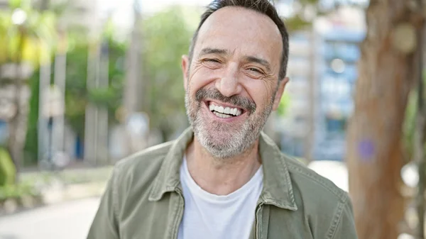 Middle Age Man Smiling Confident Standing Park — Stockfoto