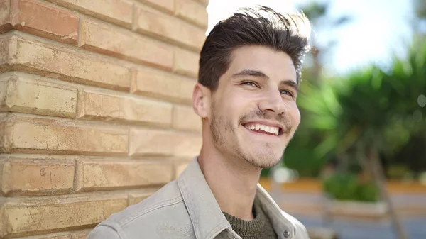 Young Hispanic Man Smiling Confident Looking Side Street — Photo