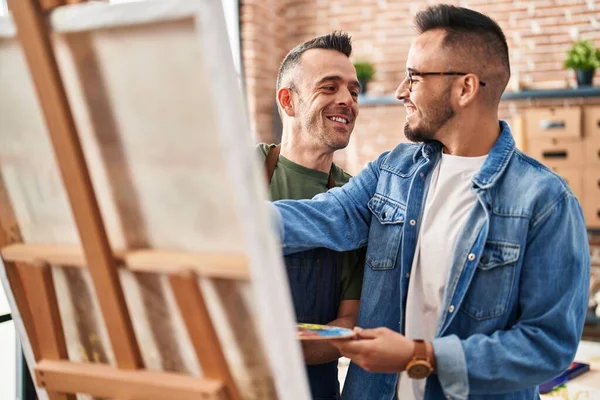 Two Men Artists Smiling Confident Drawing Art Studio — Stock Photo, Image