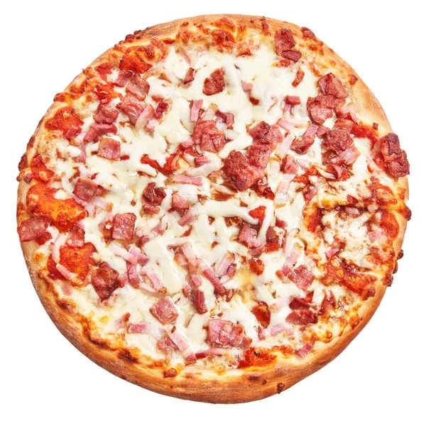 Único Italiano Bacon Pizza Sobre Fundo Isolado Branco — Fotografia de Stock