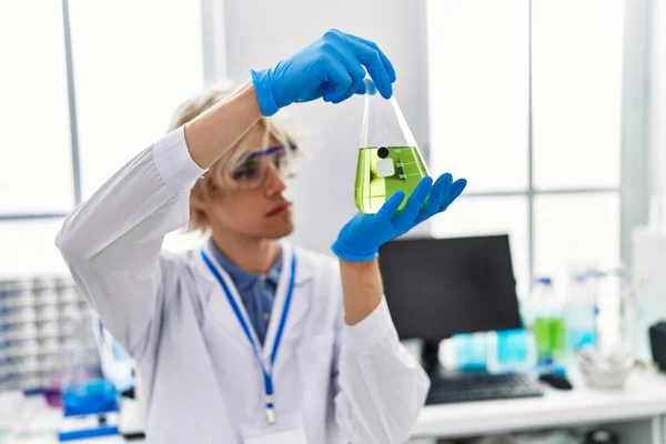 Young Blond Man Scientist Holding Test Tube Laboratory — Stock Photo, Image