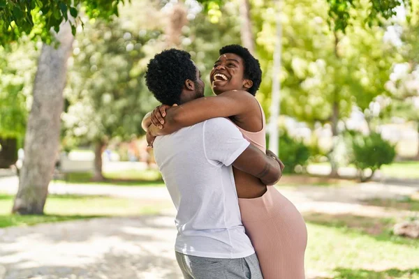 African American Man Woman Couple Smiling Confident Hugging Each Other — Φωτογραφία Αρχείου