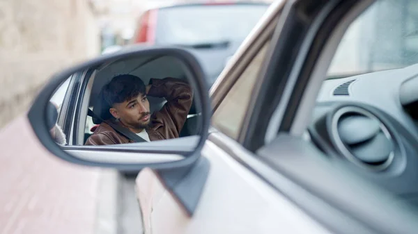Young Arab Man Sitting Car Street — Stock Photo, Image