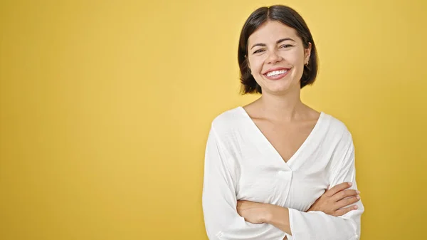 Young Beautiful Hispanic Woman Smiling Confident Standing Arms Crossed Gesture — Stock Photo, Image