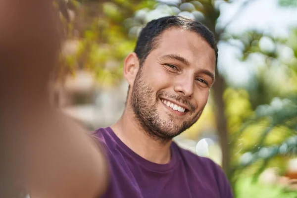 Young Man Smiling Confident Making Selfie Camera Park —  Fotos de Stock