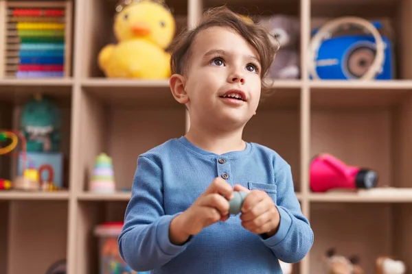 Adorable Hispanic Boy Smiling Confident Standing Kindergarten — Stock Fotó