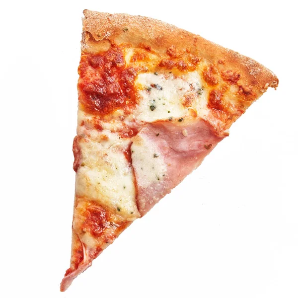 Kawałek Włoskiej Pizzy Prosciutto Białym Izolowanym Tle — Zdjęcie stockowe