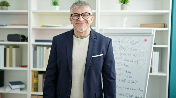 Middle Age Grey Haired Man Teacher Smiling Confident Standing White — ストック写真