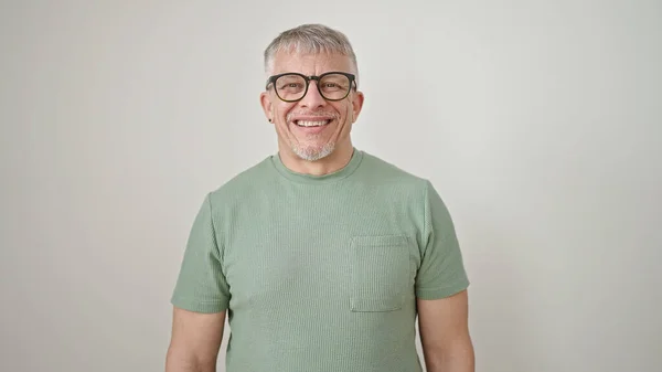 Homem Cabelos Grisalhos Meia Idade Sorrindo Confiante Vestindo Óculos Sobre — Fotografia de Stock