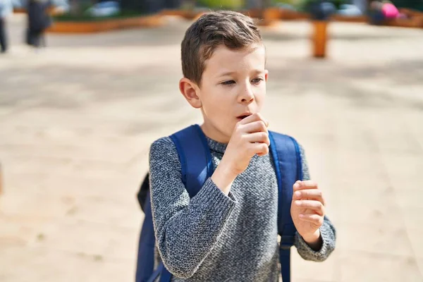 Blond Child Student Coughing Park — Stock Photo, Image