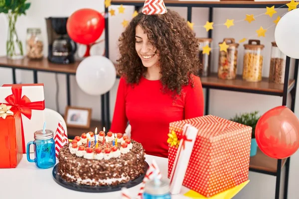 Young Hispanic Woman Smiling Confident Celebrating Birthday Home — Stok fotoğraf