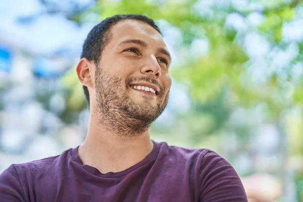 Young Man Smiling Confident Looking Side Park — Stock Photo, Image