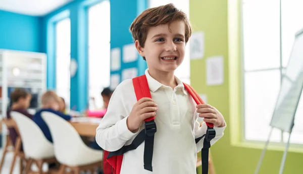 Adorable Caucasian Boy Student Smiling Confident Standing Classroom — ストック写真