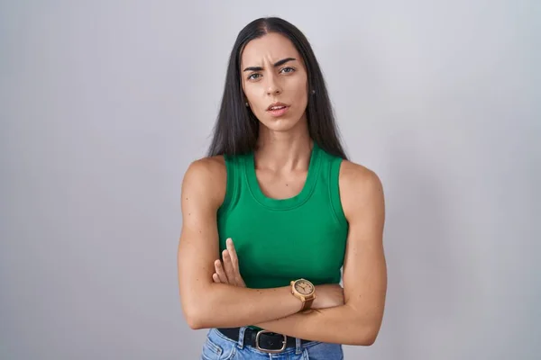 Young Woman Standing Isolated Background Skeptic Nervous Disapproving Expression Face – stockfoto
