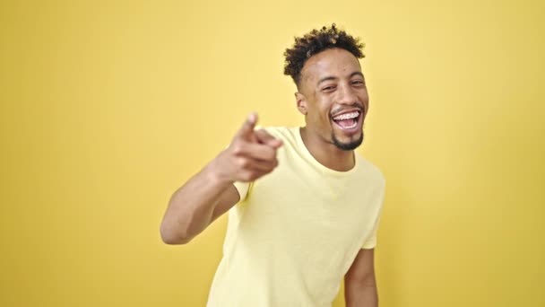 African American Man Smiling Confident Doing Telephone Gesture Hand Isolated — Stock Video