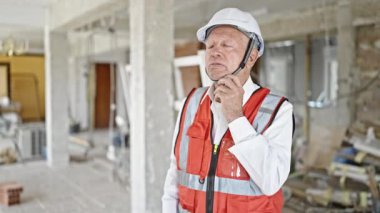 Kıdemli gri saçlı mimar inşaat alanında kaskını çıkardığını vurguladı.