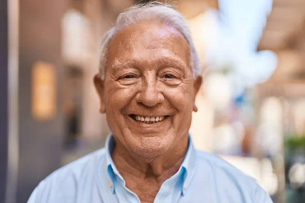 Senior Grey Haired Man Smiling Confident Standing Street — Stock Photo, Image