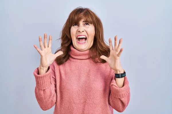 Middle Age Hispanic Woman Standing Isolated Background Crazy Mad Shouting — Zdjęcie stockowe