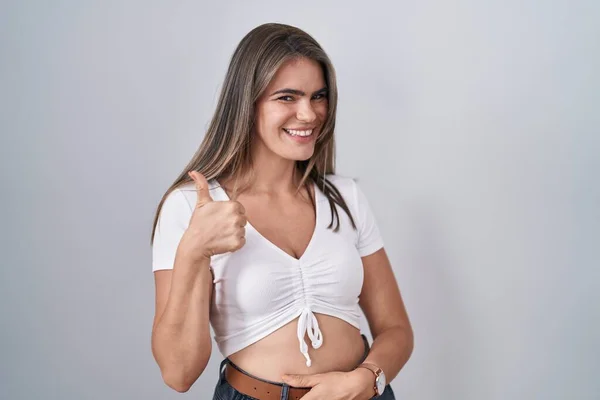 Young Beautiful Woman Wearing Casual White Shirt Doing Happy Thumbs — Stockfoto