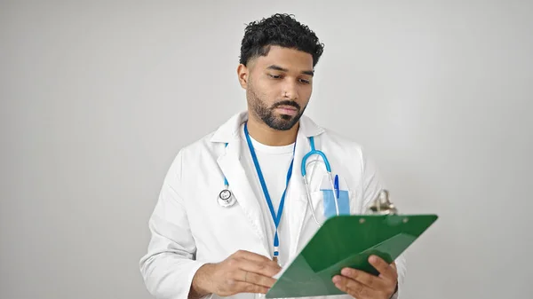 African American Man Doctor Reading Document Clipboard Isolated White Background — Stock Photo, Image