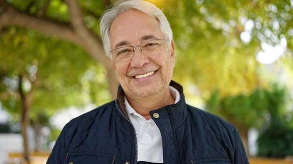 Middle Age Man Grey Hair Smiling Confident Park — Stock Photo, Image