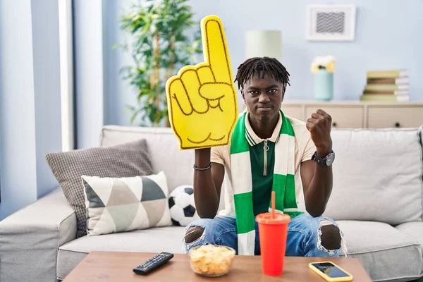African Man Dreadlocks Football Hooligan Supporting Team Annoyed Frustrated Shouting — Stock Photo, Image