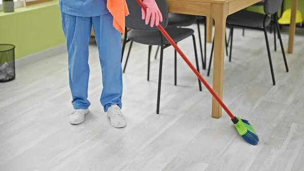 Middle Age Woman Professional Cleaner Cleaning Floor Office — Stock Photo, Image