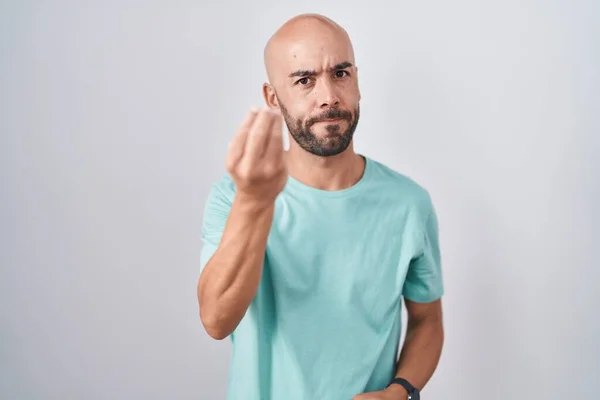 Middle Age Bald Man Standing White Background Doing Italian Gesture — Stock Photo, Image