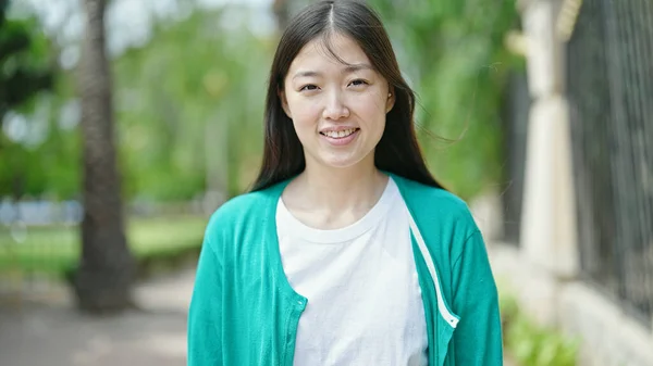 Young Chinese Woman Smiling Confident Standing Park — Foto Stock