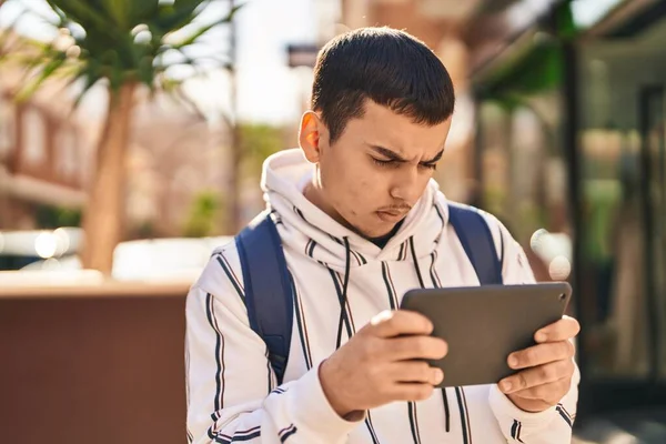 Young Man Student Using Touchpad Standing Street — Stockfoto