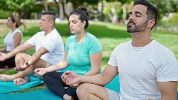 Groupe Personnes Entraînant Yoga Assis Sur Tapis Parc — Video