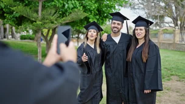Group People Students Graduated Taking Photo Smartphone University Campus — Stock Video