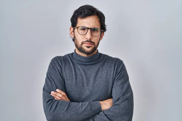 Handsome Latin Man Standing Isolated Background Skeptic Nervous Disapproving Expression — Stock Photo, Image