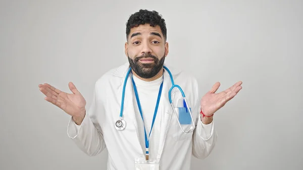 Young Hispanic Man Doctor Standing Clueless Isolated White Background — Stock Photo, Image