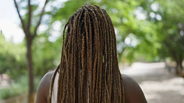 Afričanky Americká Žena Stojící Pozpátku Parku — Stock fotografie