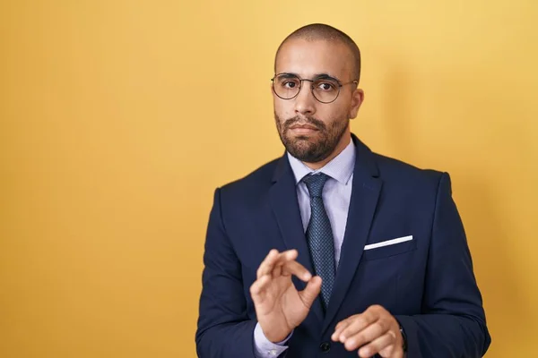 Hispanic Man Beard Wearing Suit Tie Disgusted Expression Displeased Fearful — Stock Photo, Image